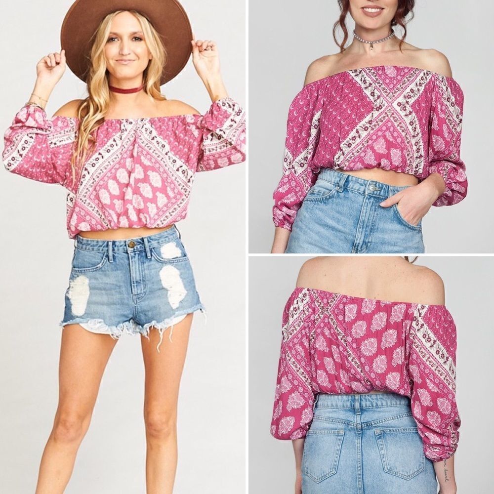 Show Me Your MuMu Pink Red Wine Paisley Cloud Lima Scrunch Crop Top Sz XL NWT